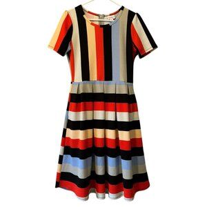 LuLaRoe Womens Amelia 70s Retro Stripes Fit Flare Dress Size Small M Preppy